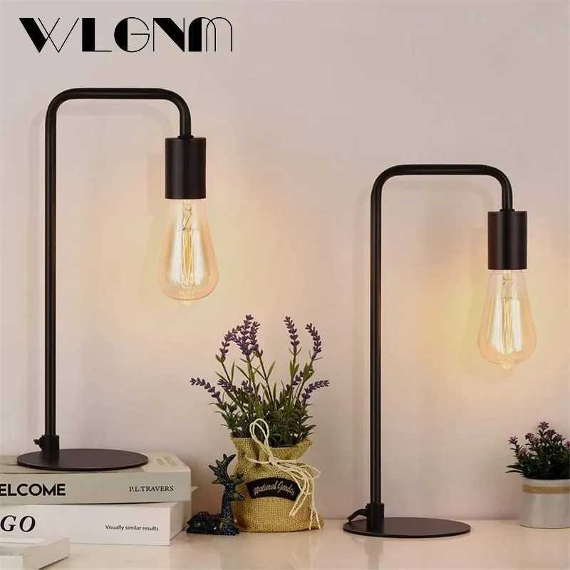 WLGNM Retro Desk Table Lamp Lights For Bedroom Bedside Dimmable Wrought Iron Wooden Creative Home Deco Desktop Decoration Lights Z241123