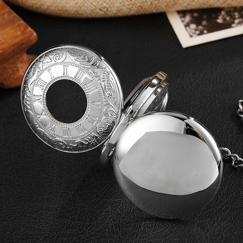 Retro double-sided open case mechanical mens watch with double-sided Roman dial handheld wind pocket watch with FOB chain gift 241122