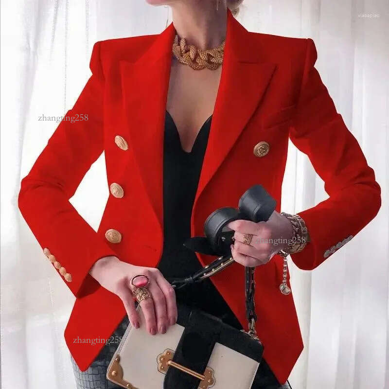 Women's Suits Korean Chic Blazer Women Fashion Double Breasted Autumn Winter Long Sleeve Solid Female Blazers Elegant Casual Jackets