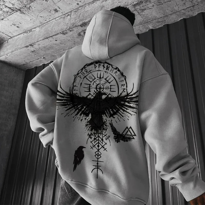 Viking Totem Printed Hoodie Cotton Wool Mens Loose Casual Eagle Super Cool Hoodie Mens Hoodie Sportswear 241121