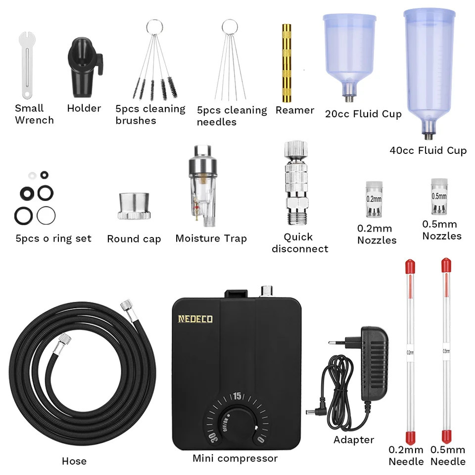 DualAction Airbrush with 30psi Auto Stop Compressor Kit Air Brush Spray Gun for Makeup Nail Paint Tattoo Body Cake Car Barber 241121