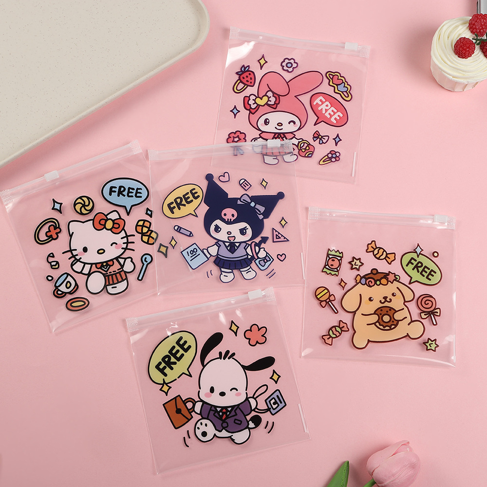 Cute cartoon self sealing bag transparent candy snacks gift zipper office desktop storage flat pocke