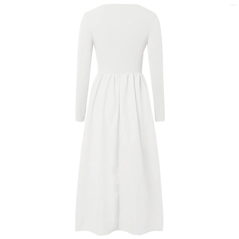 Casual Dresses Elegant Women Crew Neck Long Dress Office Lady Sleeve Large Swing High Waist Party Flowy Boho Wedding Guest