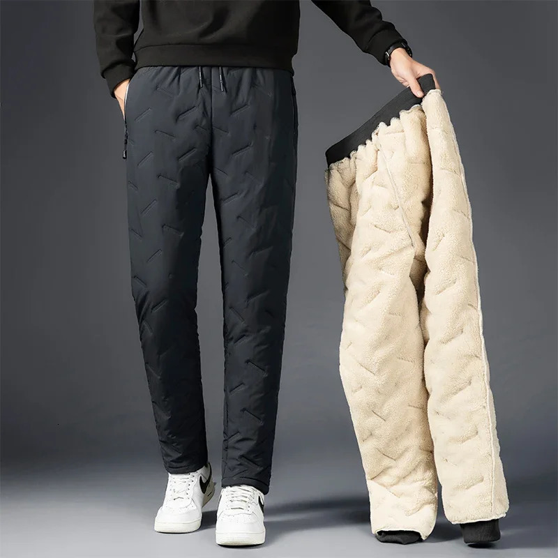 Winter Zip Pockets Thicken Fleece Sweatpants Men Joggers Black Grey Down Cotton Warm Pants Male Water Proof Thermal Trousers 7XL 241120