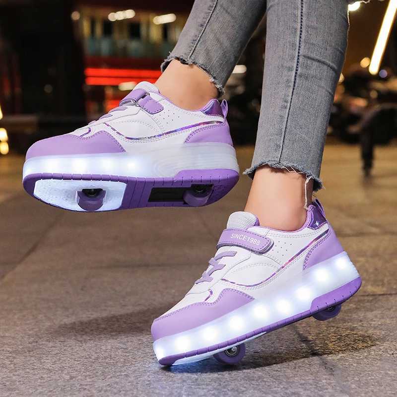 Athletic Outdoor Pink Fashion Girls Boys LED Light Roller Skate Shoes for Children Kids Sneakers with Wheels Two Wheels Sneakers for Boys Kids H241122