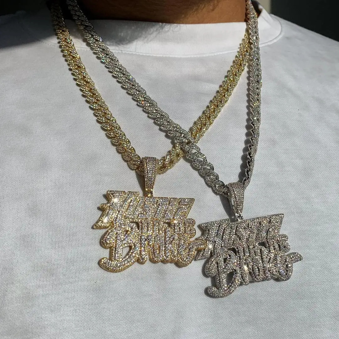 Iced Out Bling Men Jewelry Micro Pave 5A CZ Gold Color Rock Punk Hip Hop Letter Hustle Or Be Broke Pendant Necklace 241122