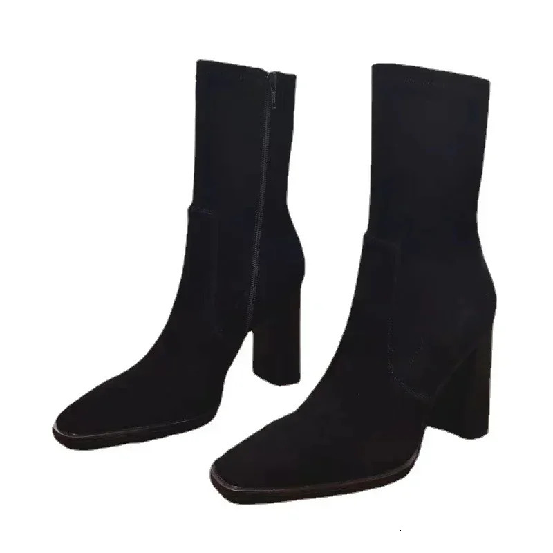 Womens Shoes Selling Side Zipper Womens Boots Winter Square Toe Solid Short Barrel Thick Boots Fashion Boots Zapatos 241122