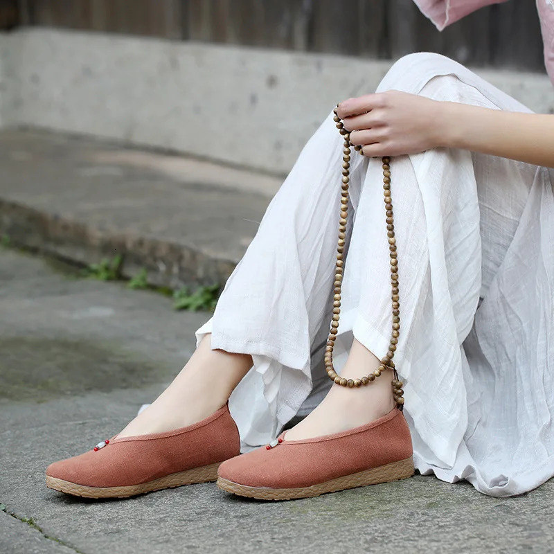 Spring Ballet Flats Shoe Retro Loafers Ladies Chinese Style Moccasins Mom Flat Slip Ons Elegant Leisure Cloth Shoes 241122