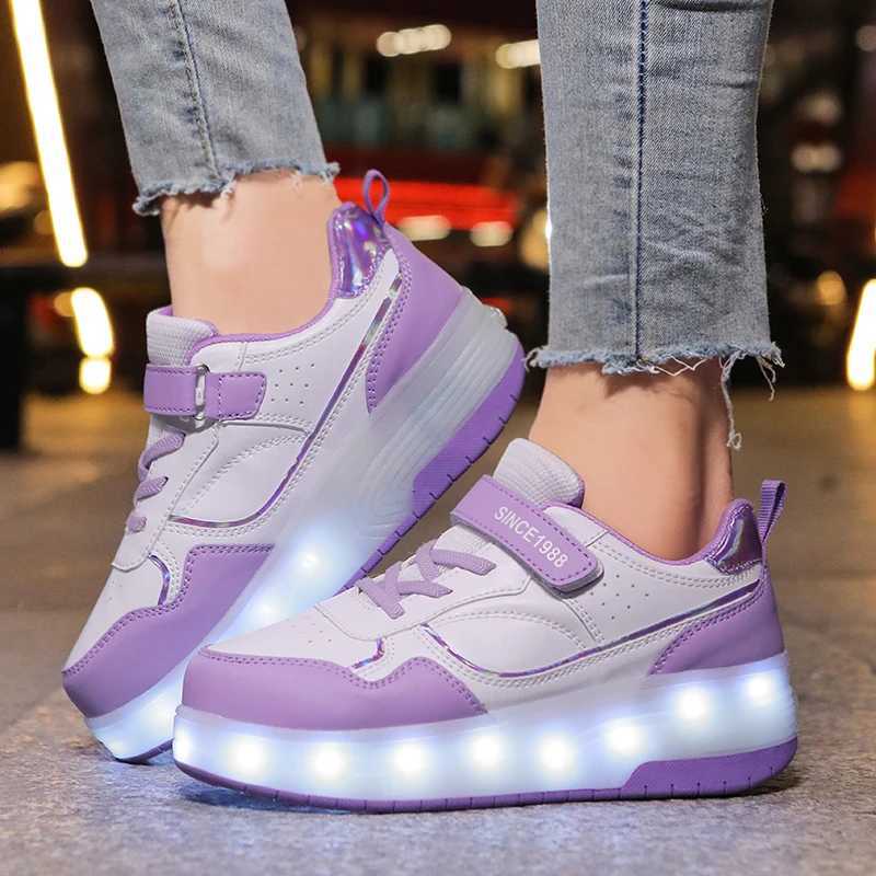 Athletic Outdoor Pink Fashion Girls Boys LED Light Roller Skate Shoes for Children Kids Sneakers with Wheels Two Wheels Sneakers for Boys Kids H241122