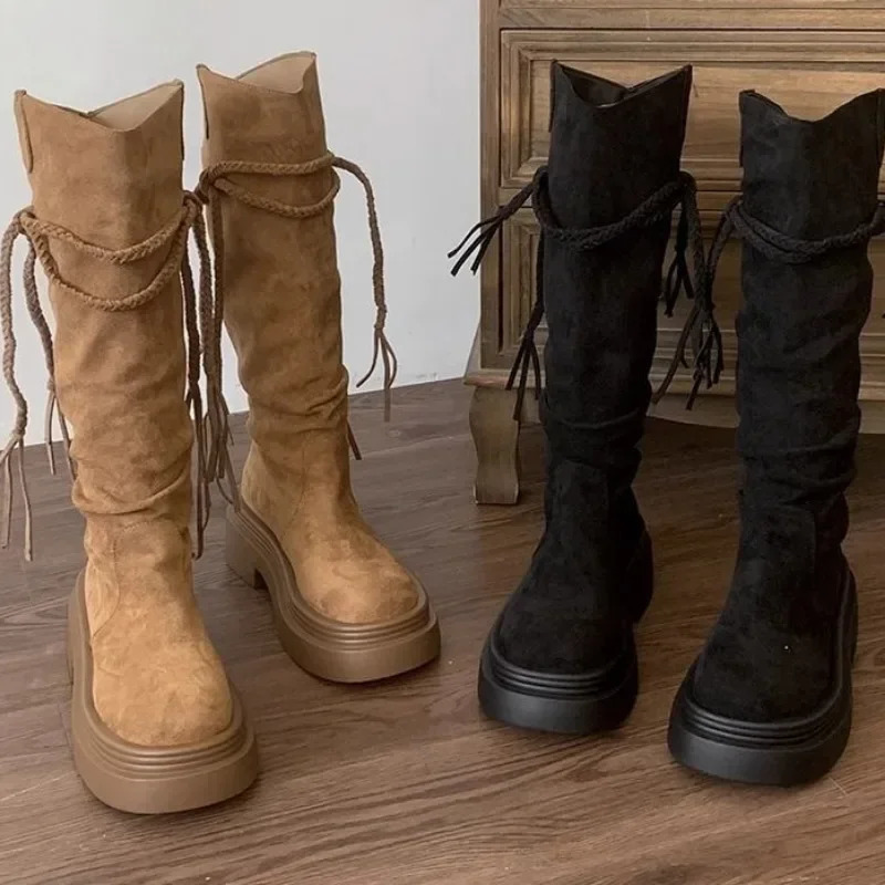 womens shoes selling cross style womens shoes fashionable round toe modern womens shoes winter solid knee high boots Zapatos 241122