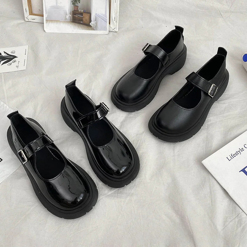 Mary Jane Small Leather Shoes for Women Korean Style Versatile Retro British Thick Sole Spring and Summer 241122