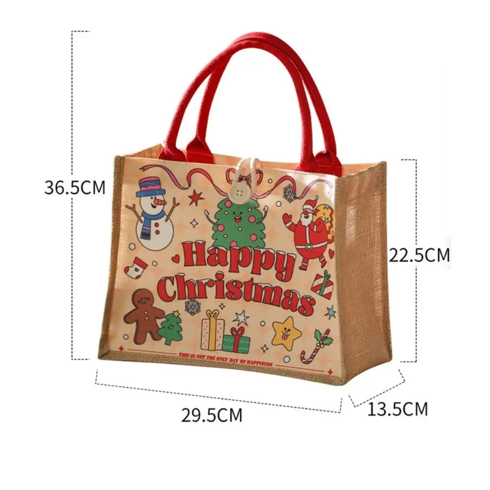 Santa Claus Snowman Printed Christmas Handbag Reusable Large Capacity Linen Handbag with Buckle Shopping Bag Christmas Gift 241122