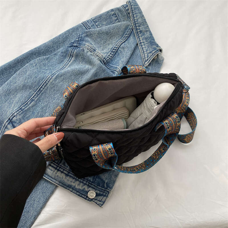 Women Wide Belt Handbag Fall/Winter Rhombus Space Cotton Shoulder Large Capacity All-Match Shopping Tote Bag