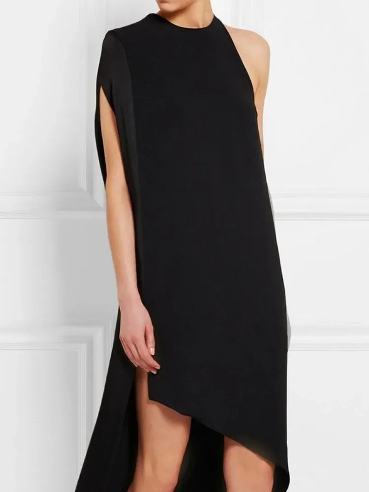 Yeezzi Female Stylish Asymmetric High-low Split-side Elegant Evening Dresses Summer One-shoulder Casual Dress For Women 241120
