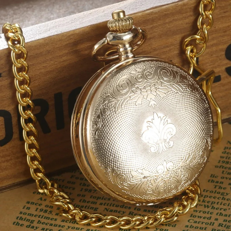 Gold Steampunk Pocket FOB Watch Chain Carving Double sided Open Case Handwind Mechanical Pocket Watch Relogio De Bolso 241122