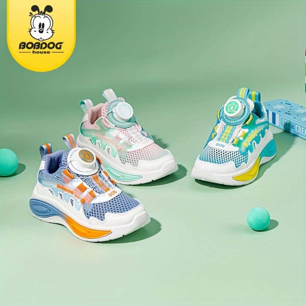 Casual Stylish Low Top Mesh Sneakers with Rotating Button Girls, Breathable Lightweight Running Shoes for Summer BX32725