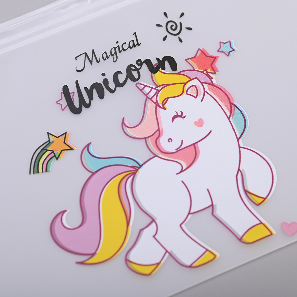 Cartoon Unicorn Colorful Cloud Horse Packaging Bag PE Matte Zipper Self sealing Bag with Pull Ring Pen Bag Student Stationery Bag
