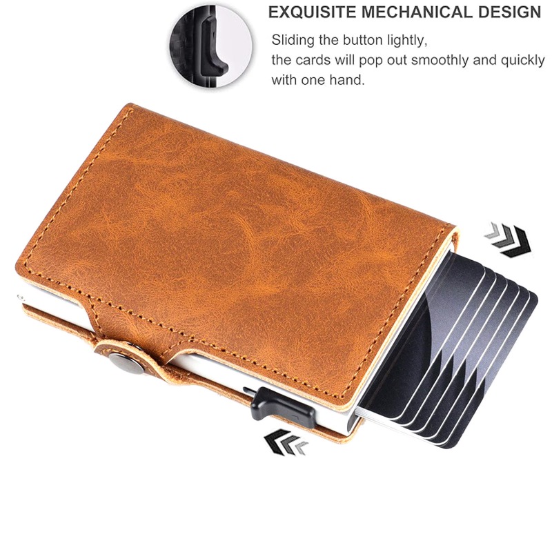 Elegant Thin Men's RFID Protected Wallet - Convenient Card Clip Functionality Alloy Frame Vintage Style Cardholder Wallet - Genuine Leather & Pus