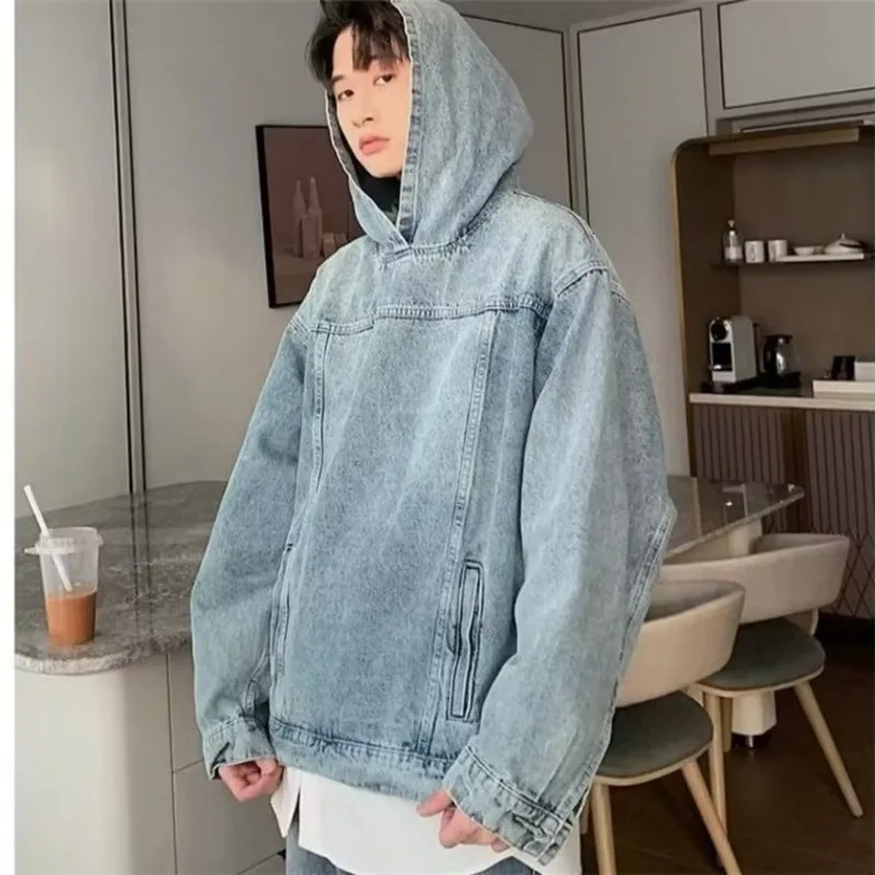 Mens Denim Set Loose Vintage Cowboy Hooded Pullover wide-leg Jeans Male 2-piece Set Japanese Street Autumn Solid Color Suits 240415
