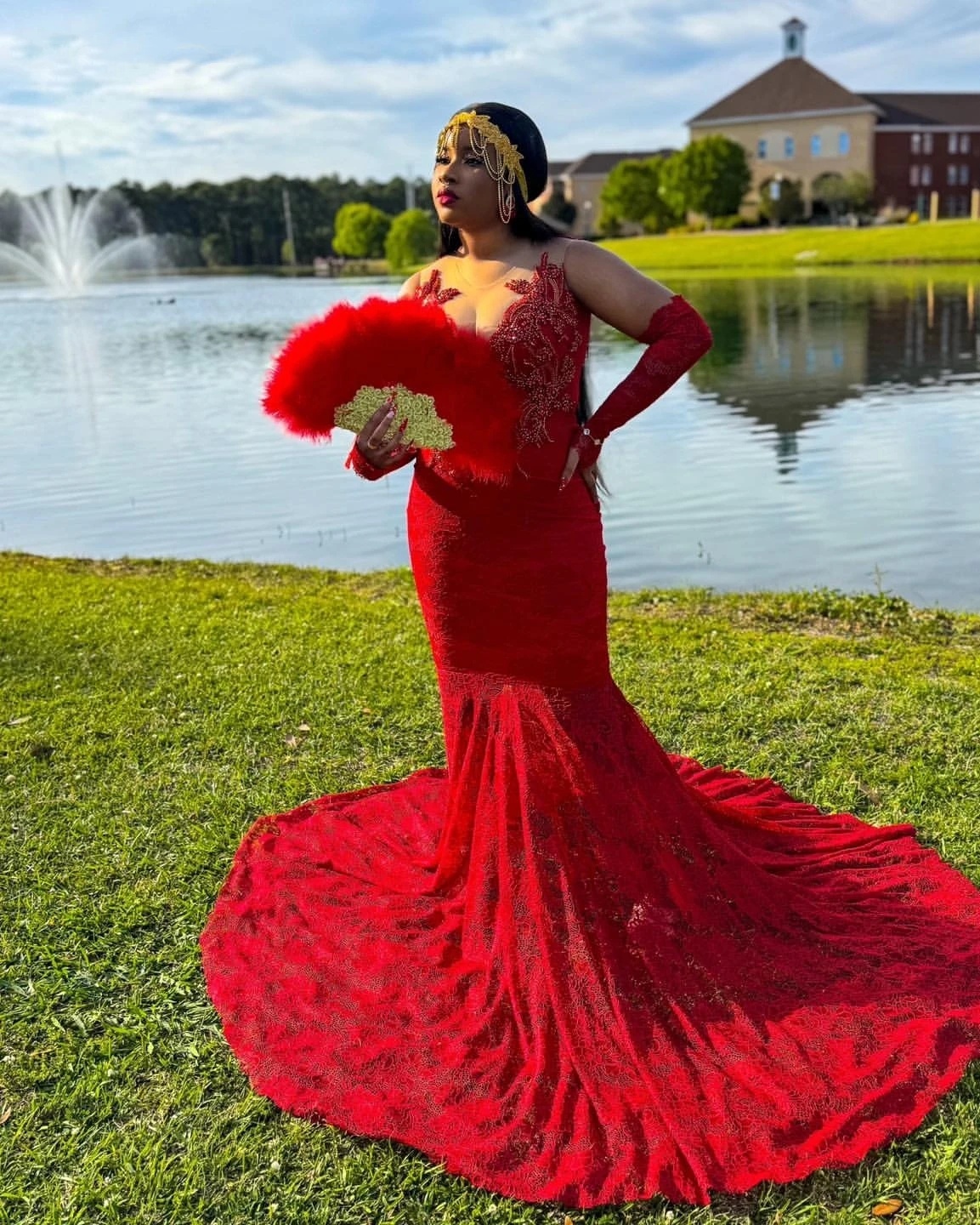 Sexy Red Mermaid Prom Dress For African Black Girls V Neck Crystals Beaded Formal Party Gowns Vestidos De Gala 0431