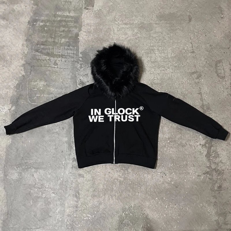 Y2K Zipper Hoodie Oversized Punk Zipper Hoodie Sweater Retro Rock Gothic Jacket Dark faux fur collar Harajuku Hip Hop Streetwear 241121