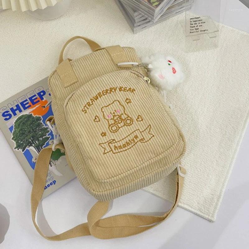 2025 NEW Evening Bags Women Corduroy Crossbody Cute Bear Transparent Design Canvas Zipper Shoulder Messenger Bag Phone Money Handbags For Girls zhanyi