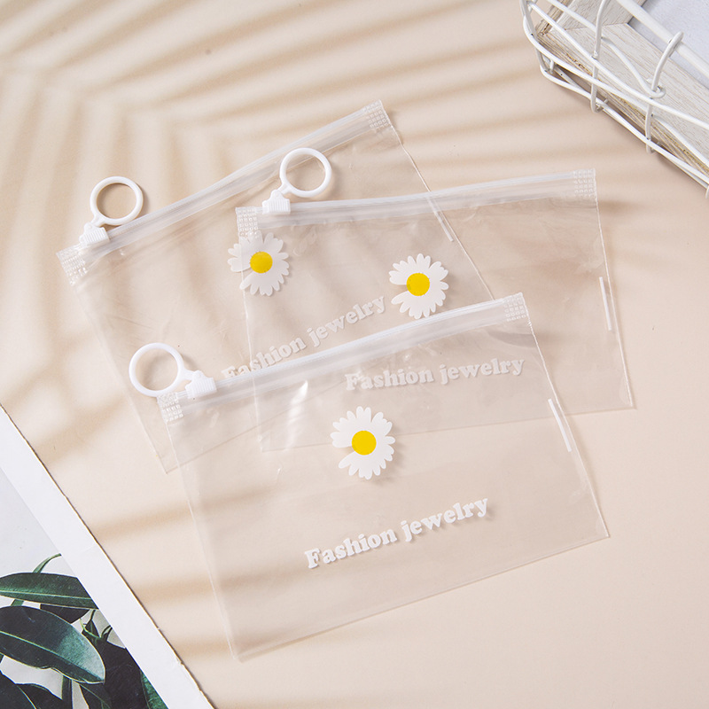 Manufacturer's direct supply small daisy jewelry storage bag transparent ring convenient bag sealed plastic bag large capacity
