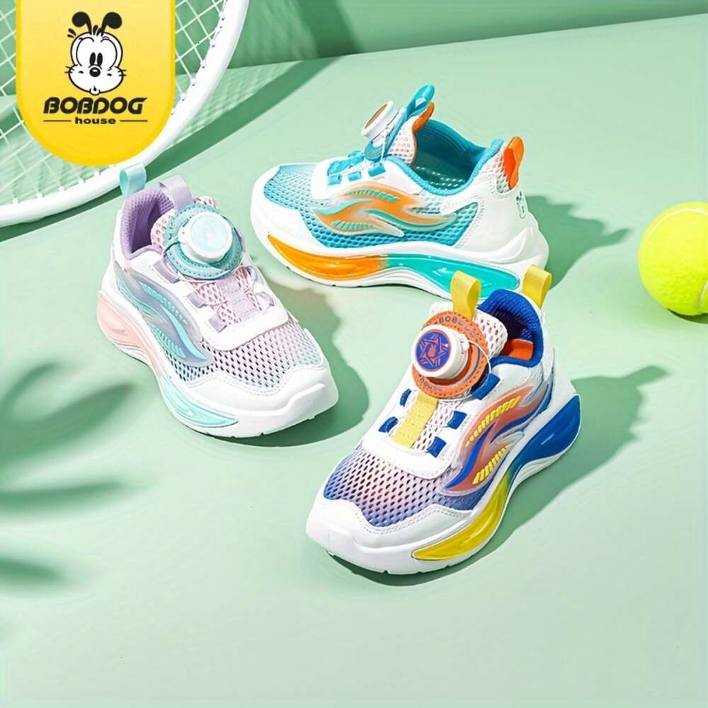 BOBDOGHOUSE Casual Cool Mixed Color Low Top Mesh Sneakers with Rotating Button Girls Breathable Non-slip Running Shoes for Summer BX32721