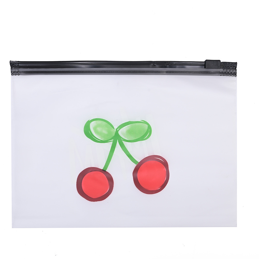 Cherry PE frosted perforated plastic zipper self sealing bag student stationery pen bag daily necessities self sealing storage bag