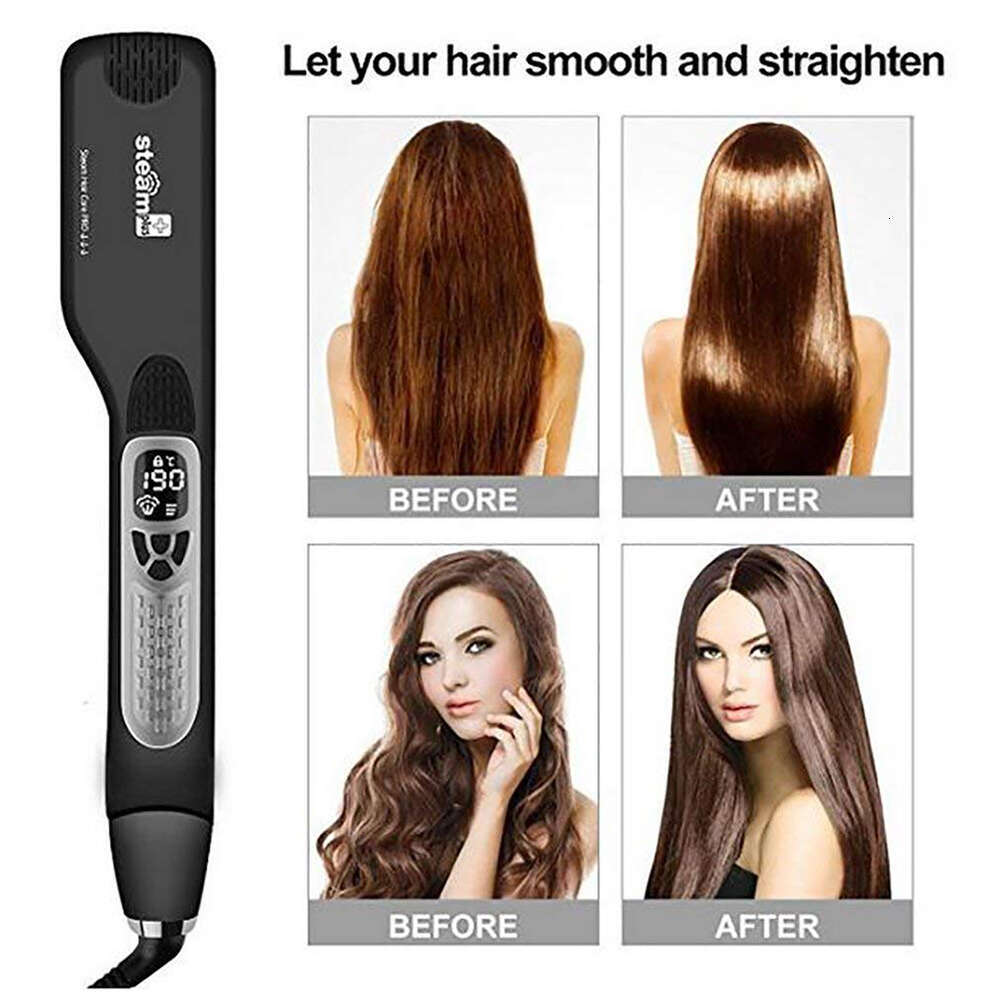 Steam Professional Flat Straightening Electric Heating Brush Ceramic Hair Iron Straightener