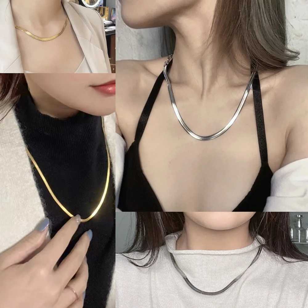 Stainl Steel Plated 18K Gold Cuban Flat Chain Necklace 2/3/4/5mm Blade Necklace Snake Bone Chain Men Women Jewelry GiftsX241123