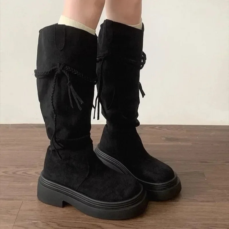 womens shoes selling cross style womens shoes fashionable round toe modern womens shoes winter solid knee high boots Zapatos 241122
