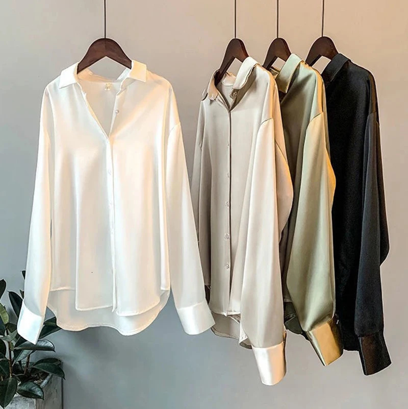 Y2k Korean White Loose Women Shirts Autumn Chic Long Sleeve Button Turn Down Collar Female Blouse Retro Elegant Ladies Tops 241121