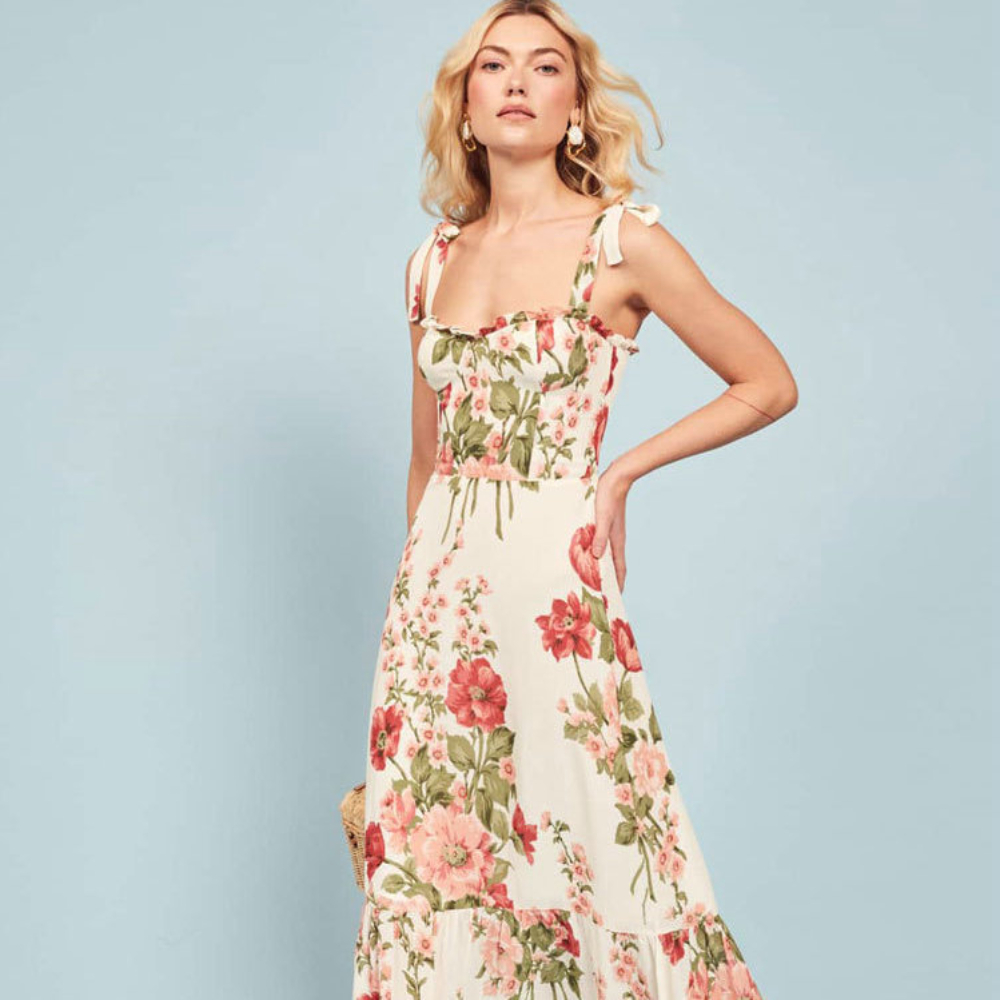 0C605M31 Casual Dresses Basic SarAh Printing Summer Women's Suspender Mid Length Dress Real Silk