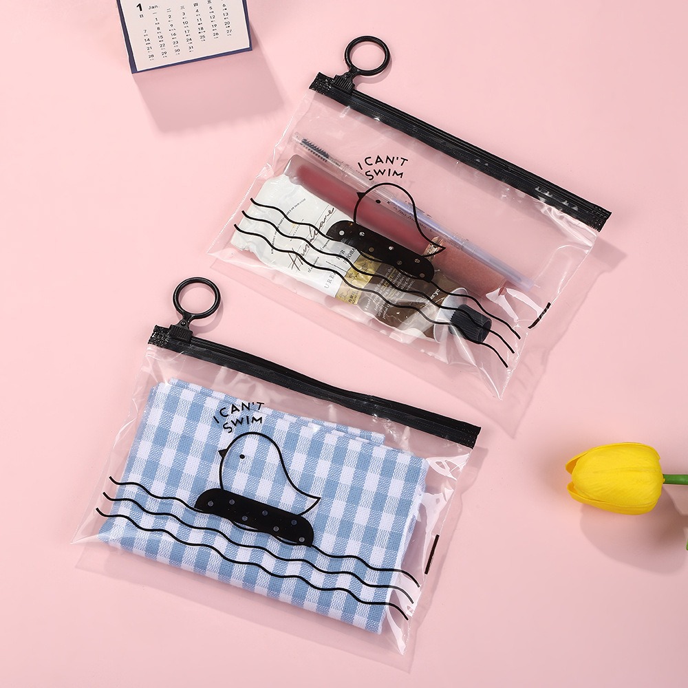 Cartoon Chicken Fashion High Transparency Ring Zipper Bag Travel Cosmetics Underwear Socks Storage Bag Stationery Packaging Bag