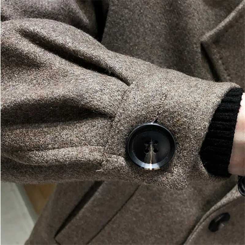 New Arrival Mens Windbreer Autumn Thick Wool Blended Trench Jacket Shorts Loose Korean Mens Double Chest Coarse Hemp Coat Z241122