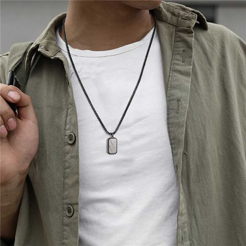 ZORCVENS New Fashion Dog Tag Necklaces for Men BoysStainless Steel Square Pendant Necklace Hip Hop Rock Punk Cool JewelryX241122