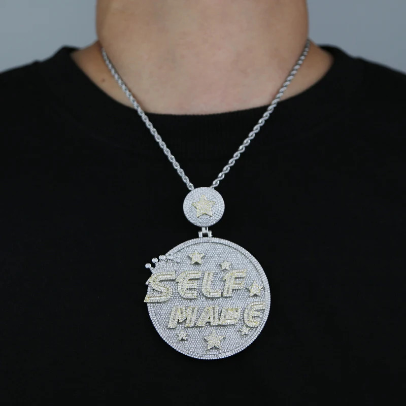 Big Heavy Iced Out Bling 5A Cubic Zircon Paved Self Made Engraved CZ Star Pendant Necklace Hip Hop Men Women Charm Jewelry 241122