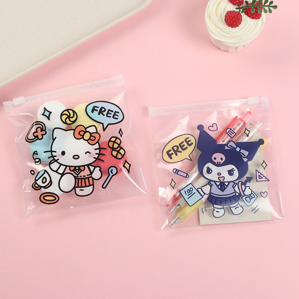 Cute cartoon self sealing bag transparent candy snacks gift zipper office desktop storage flat pocke