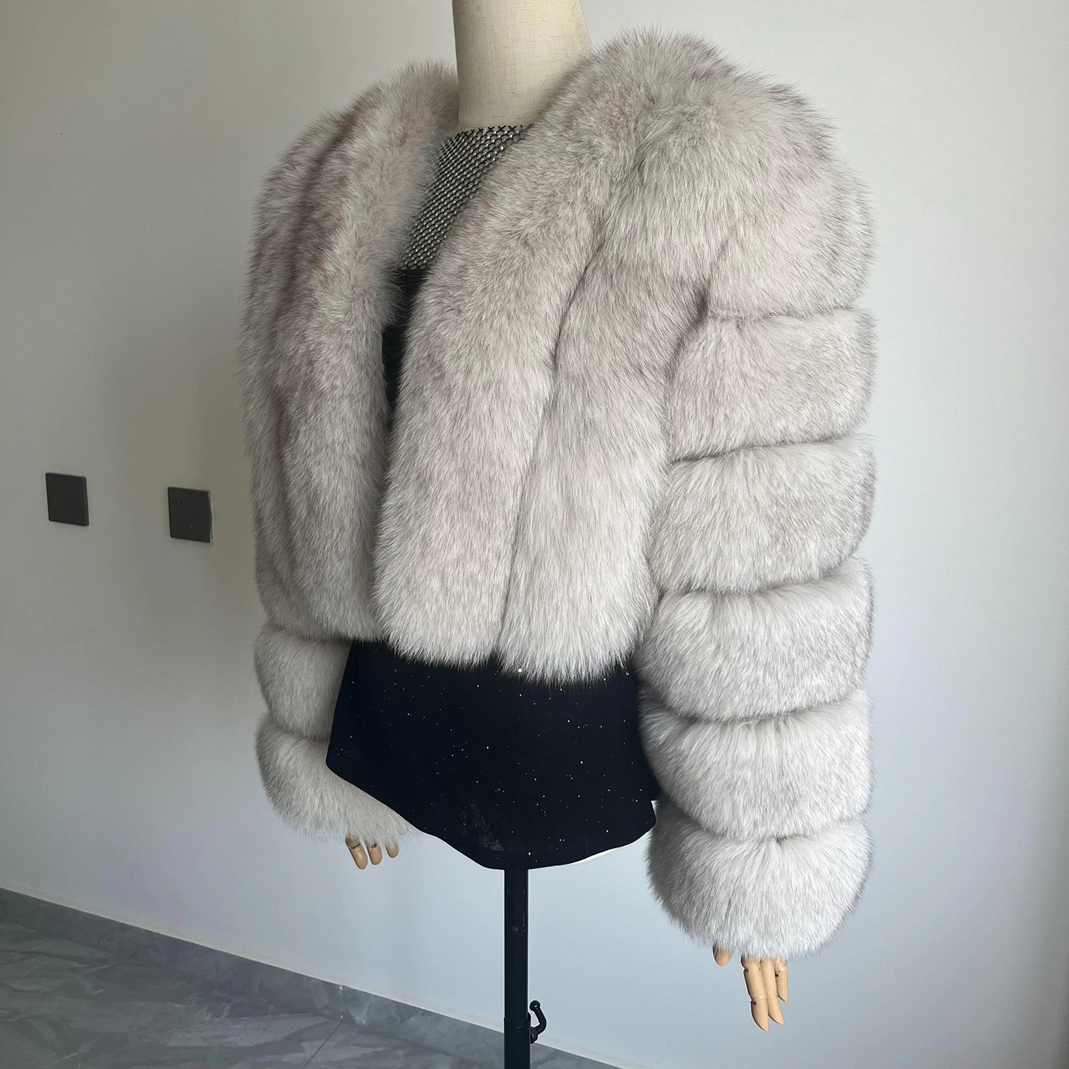 Fur Coat Real Fox WomenS Fashion Vneck Full Sleeve Short AutumnWinter y Leather Jacket 241121