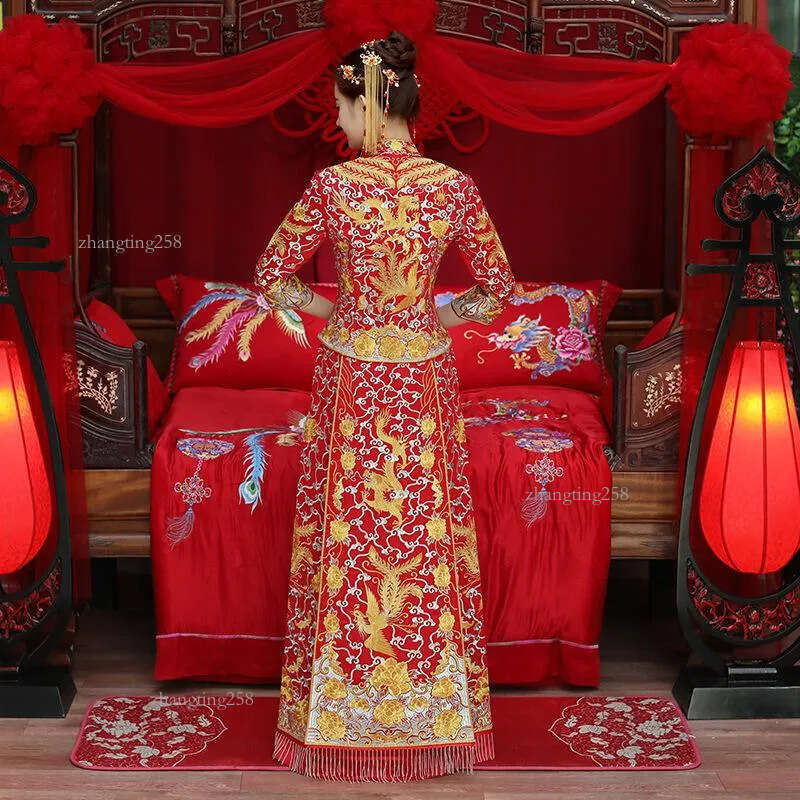 Ethnic Clothing Dragon Gown Bride Wedding Dress Chinese Style Costume Phoenix Cheongsam Evening Show Slim For The