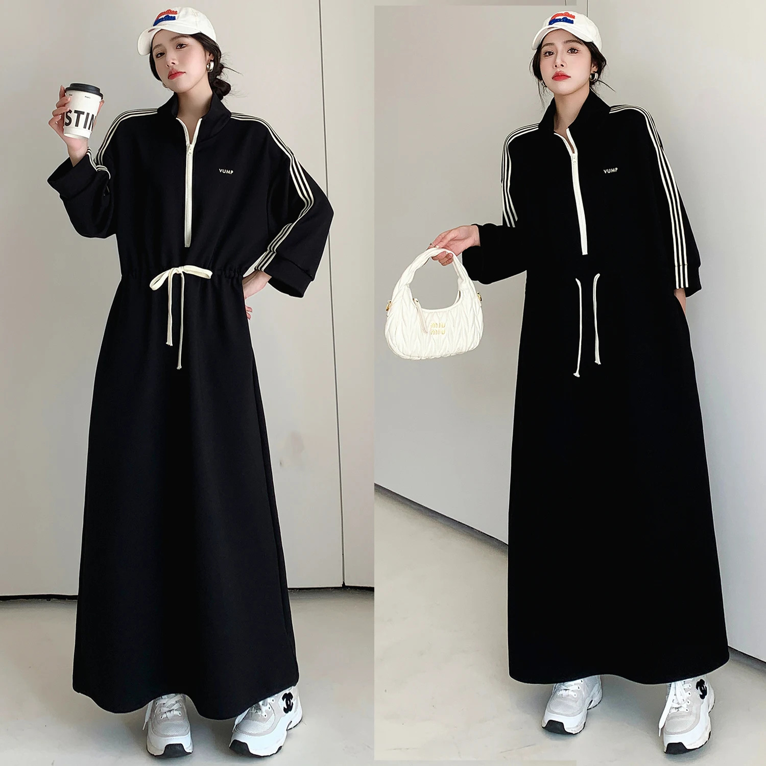 NYFS Autumn Korea Woman Dress Vestidos Robe Elbise Loose Plus Size Letter Print Long Sleeve Long Dress 241120