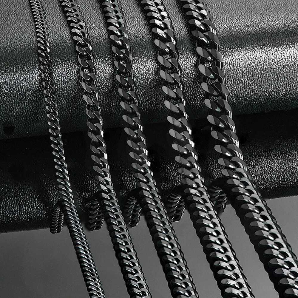 HIYEE 3mm/4mm/5mm/6mm/7mm/8mm Black Color Stainless Steel Cuban Link Chains Classic Men Boy Curb Chunky Necklace 14 to 30 InchesXJ241123