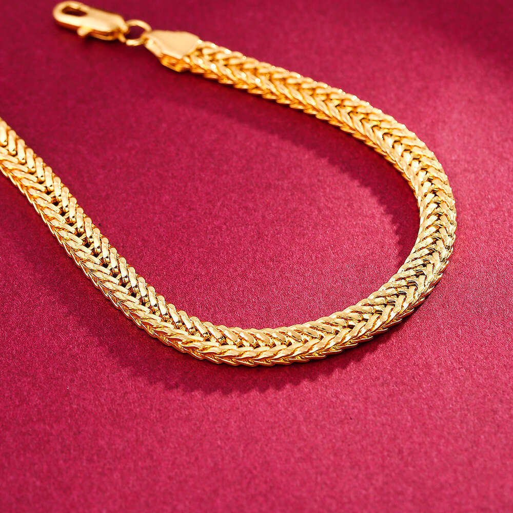 Exquisite gold with engraved words, 6MM men's side bracelet necklace