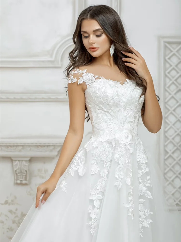 Short Wedding Dress 2024 White For Women Cap Sleeve Lace Appliques Boho Bridal Dresses Princess Cute Robe De Mariee Illusion Vestidos De Novia