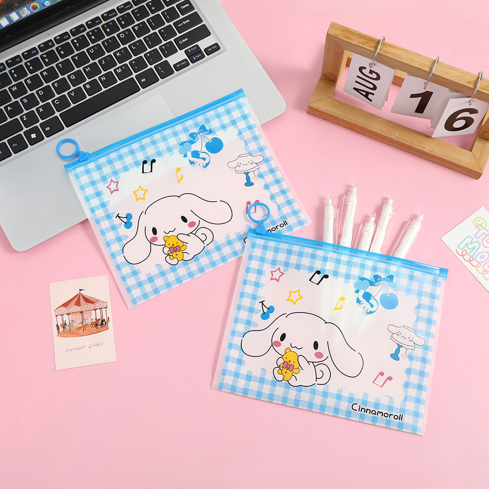 Cartoon style fresh plastic zipper bag cute and high-value student file bag large capacity data stationery self sealing bag