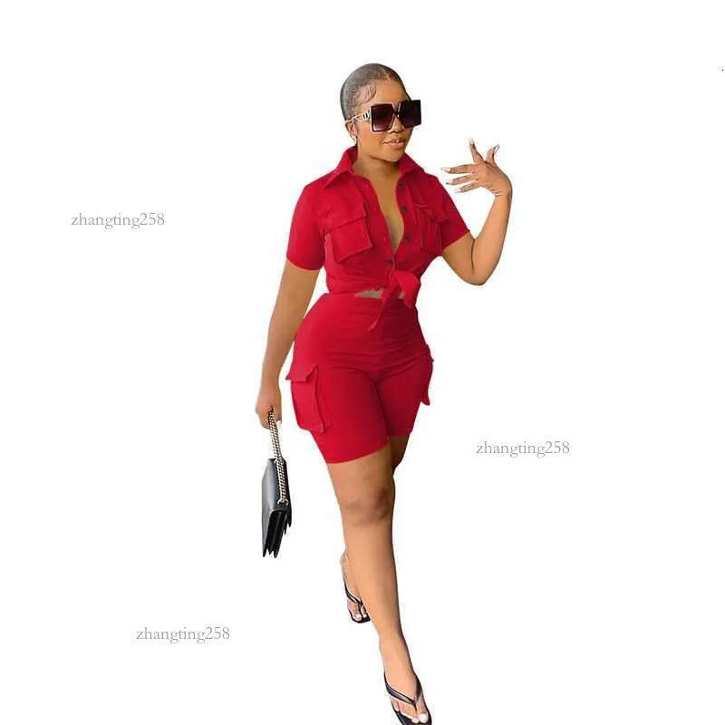 New summer clothing Designer Women Tracksuits 2 Piece Set Outfits Sexy Solid Color Short Sleeve Shirt And Shorts Two Pieces Womens Matching Suits