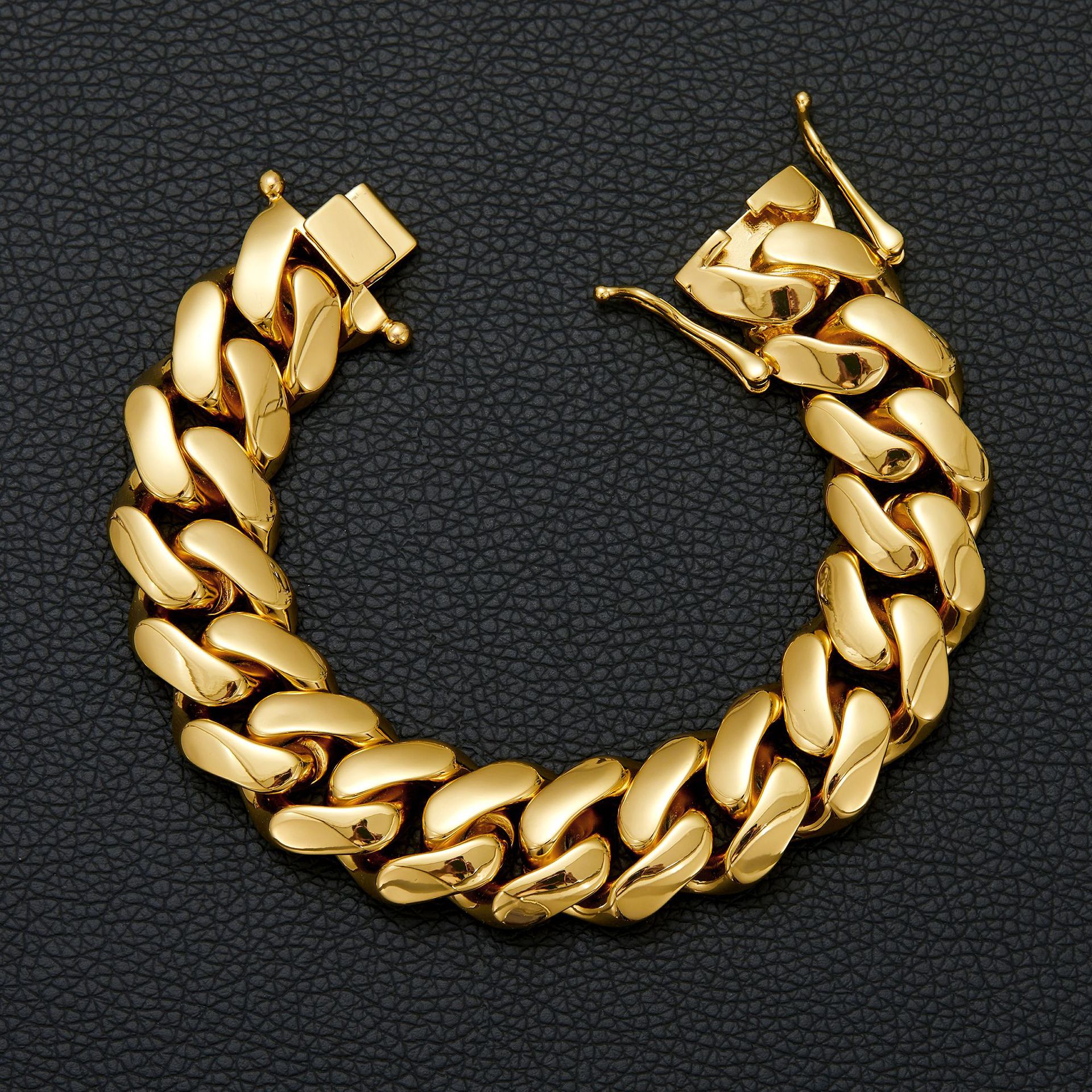 8-22mm Shiny Miami Cuban Link Chain Bracelet Stainless Steel Gold Plated Jewelry