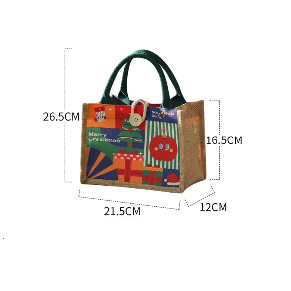 Santa Claus Snowman Printed Christmas Handbag Reusable Large Capacity Linen Handbag with Buckle Shopping Bag Christmas Gift 241122
