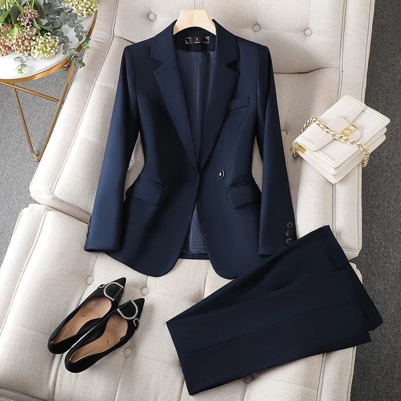 NAVIU Gray Suits Women Autumn Fashion Temerament Professional Long Sleeve Slim Blazer And Pants Sets Office Lady Work Wear 241120